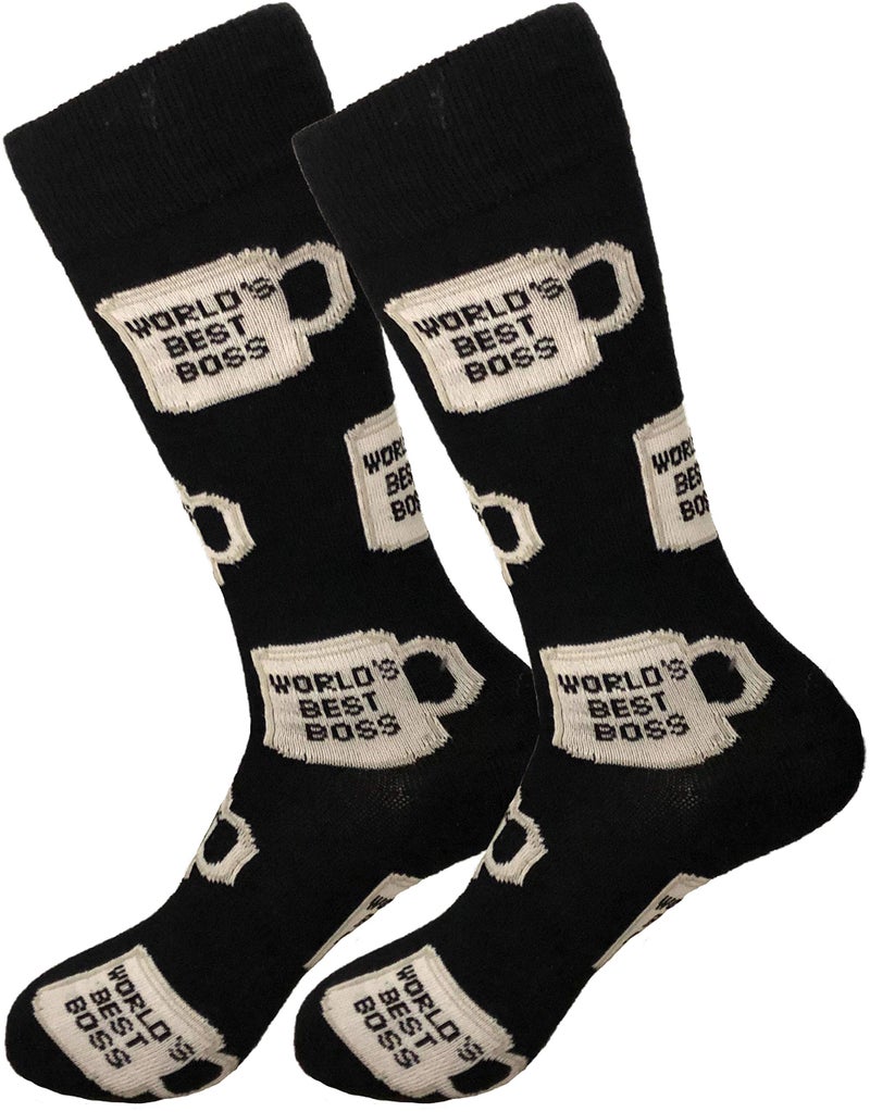 Balanced Co. World's Best Boss Dress Socks Michael Scott Funny (Black) - Image 1